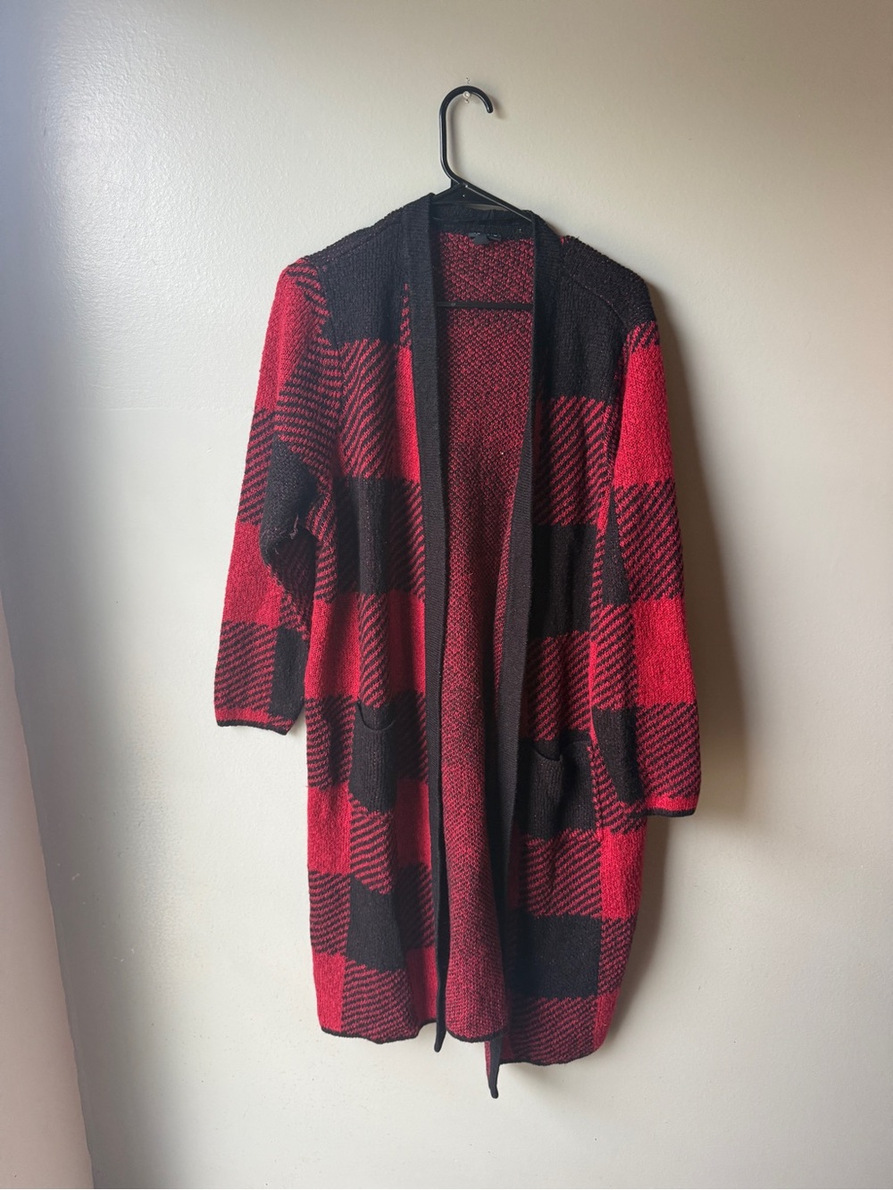 Torrid Red Black Buffalo Plaid Longline Open Front Cardigan Size 1